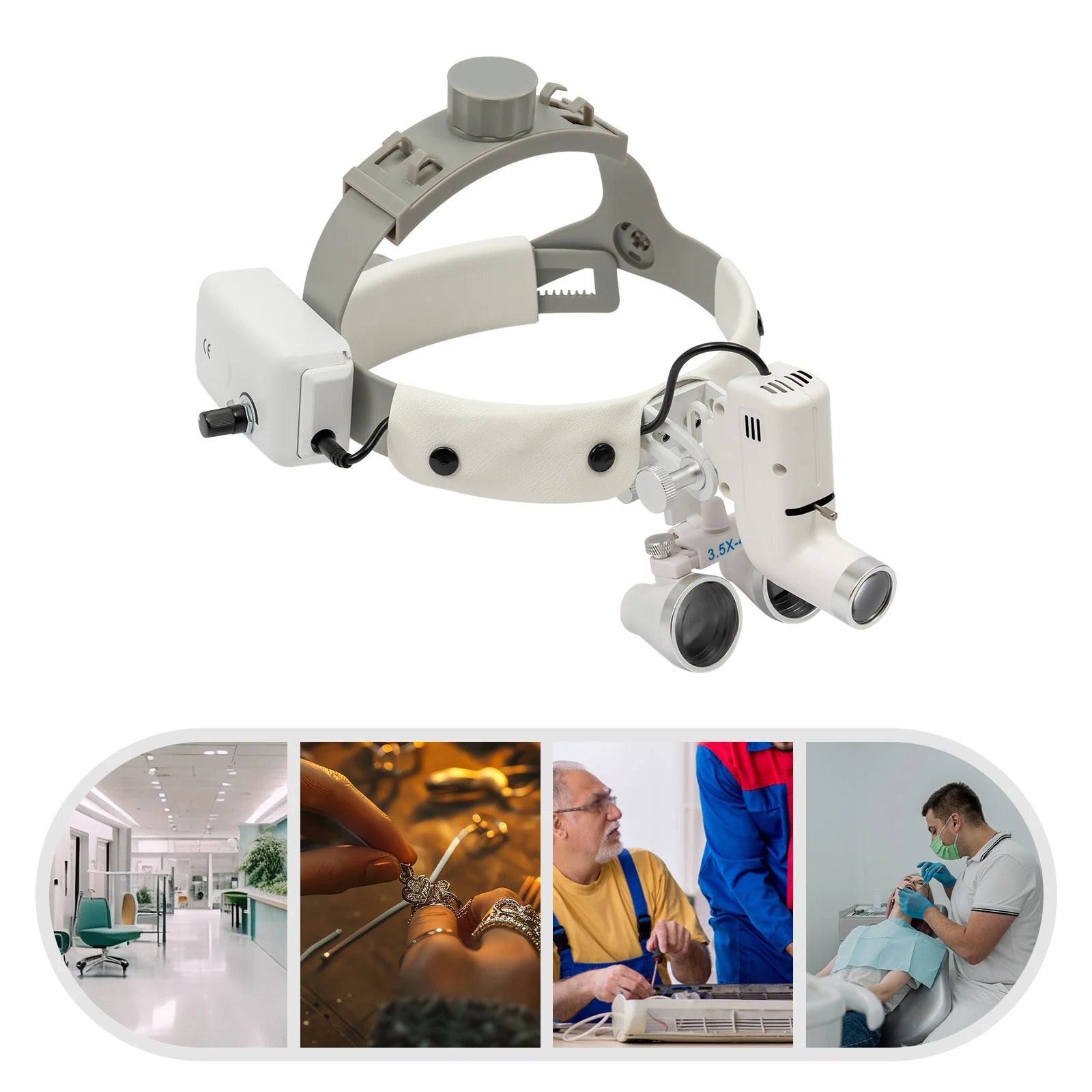 Binocular Medical Magnifier 3.5X LED Headband Light - Adjustable Rechargeable for Dental, Clinical & Jewelry Work