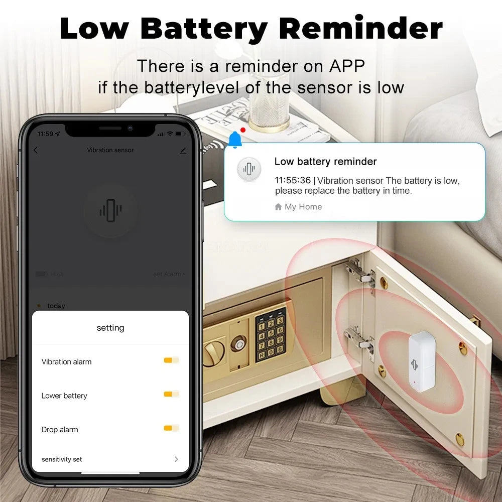 Zigbee Smart Vibration & Tilt Sensor - Door/Window Alarm, Real-Time Monitoring for Smart Home Security