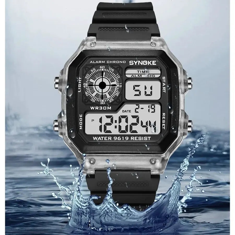 Unisex Digital Sports Watch 44mm Waterproof 3ATM LED Backlight Alarm Stopwatch