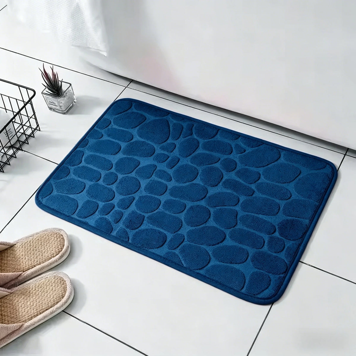 3D Cobblestone Embossed Bathroom Mat - Quick-Dry Non-Slip Absorbent Washable Door Rug