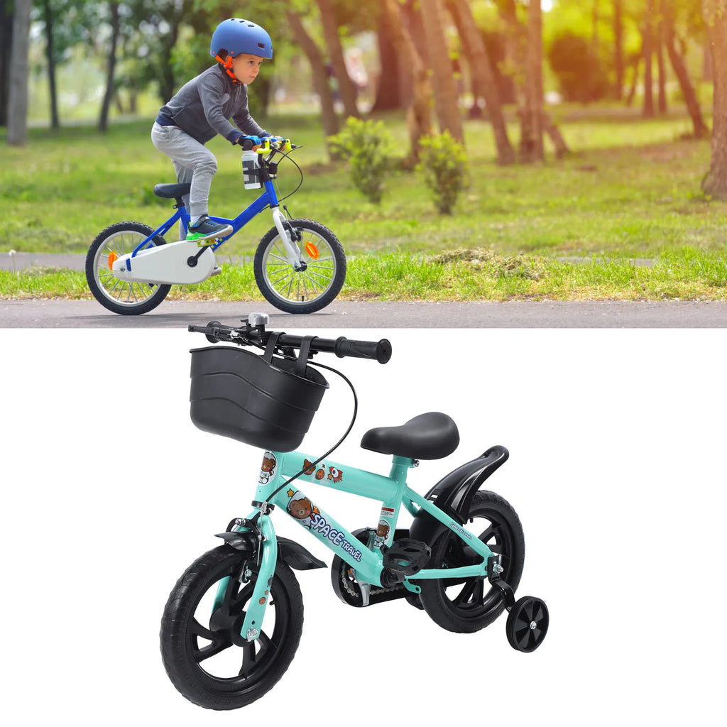 12-Inch Kids Bike with Training Wheels — High-Carbon Steel Frame, Stable Ride for Ages 2–6 (Green)