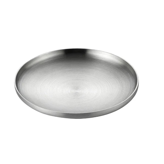 304 Stainless Steel Double-Walled Insulated Round Plate for Dinner, Snacks & Fruit