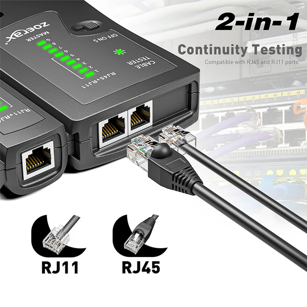 Ethernet Cable Tester for RJ45 & RJ11 — LAN Cat5/Cat5e/Cat6/Cat6a/Cat7 UTP Shielded