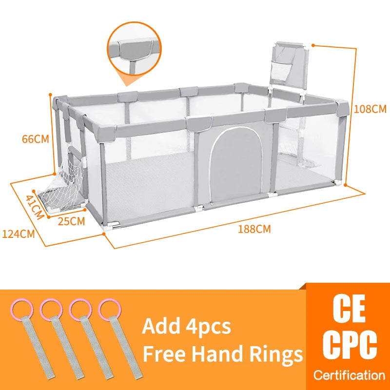 Baby Playpen Play Yard 125×125×68 cm (49.2×49.2×26.8 in) Thick Steel Frame Cloth Baby Fence for Infants & Toddlers