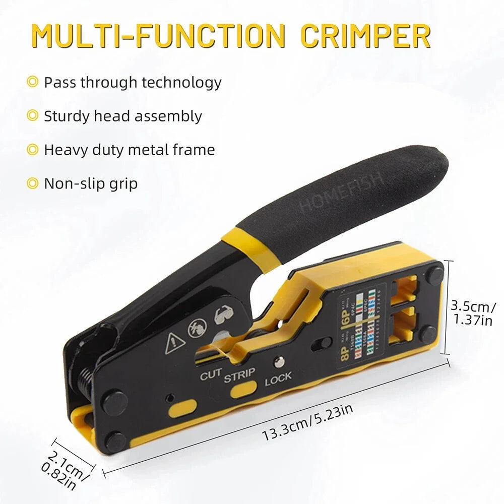 Through-Hole Wire Crimper 8P/6P Dual-Use Punch-Down Pliers for RJ45 & RJ11 Modular Plugs