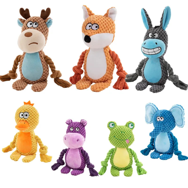 Indestructible Plush Squeaky Dog Chew Toy - Bite-Resistant Puppy Rattle for Small & Medium Dogs (7.5 x 3 in / 19 x 8 cm) - Assorted Animal Designs
