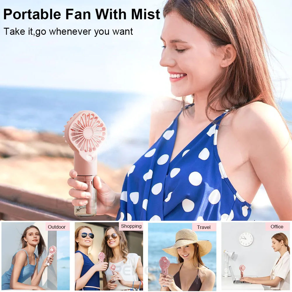 Handheld Mist Spray Fan - USB-C Rechargeable Mini Humidifier, 4-Speed Portable Cooling Fan for Travel & Outdoor