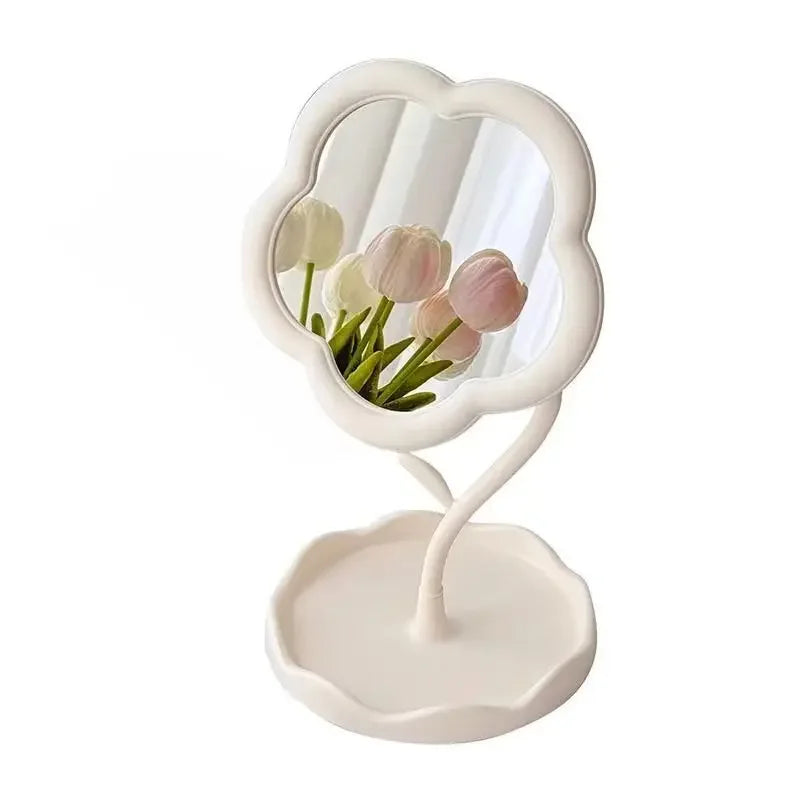 Flower Desktop Dressing Mirror – Round Tabletop Makeup Mirror for Bedroom & Dorm