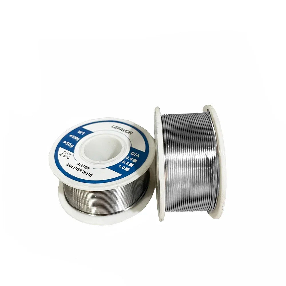Rosin-Core No-Clean Solder Wire 97.7% Sn, 2.0% Flux — 0.8mm (0.031 in) & 1.0mm (0.039 in), 20g/50g/100g Rolls