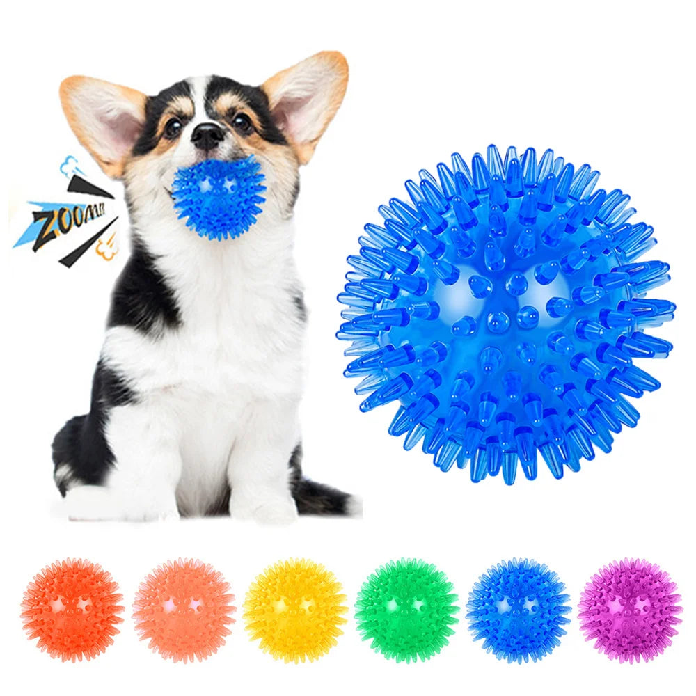 TPR Squeaky Thorn Chew Ball for Dogs & Cats — Teeth Cleaning Puppy Training Toy