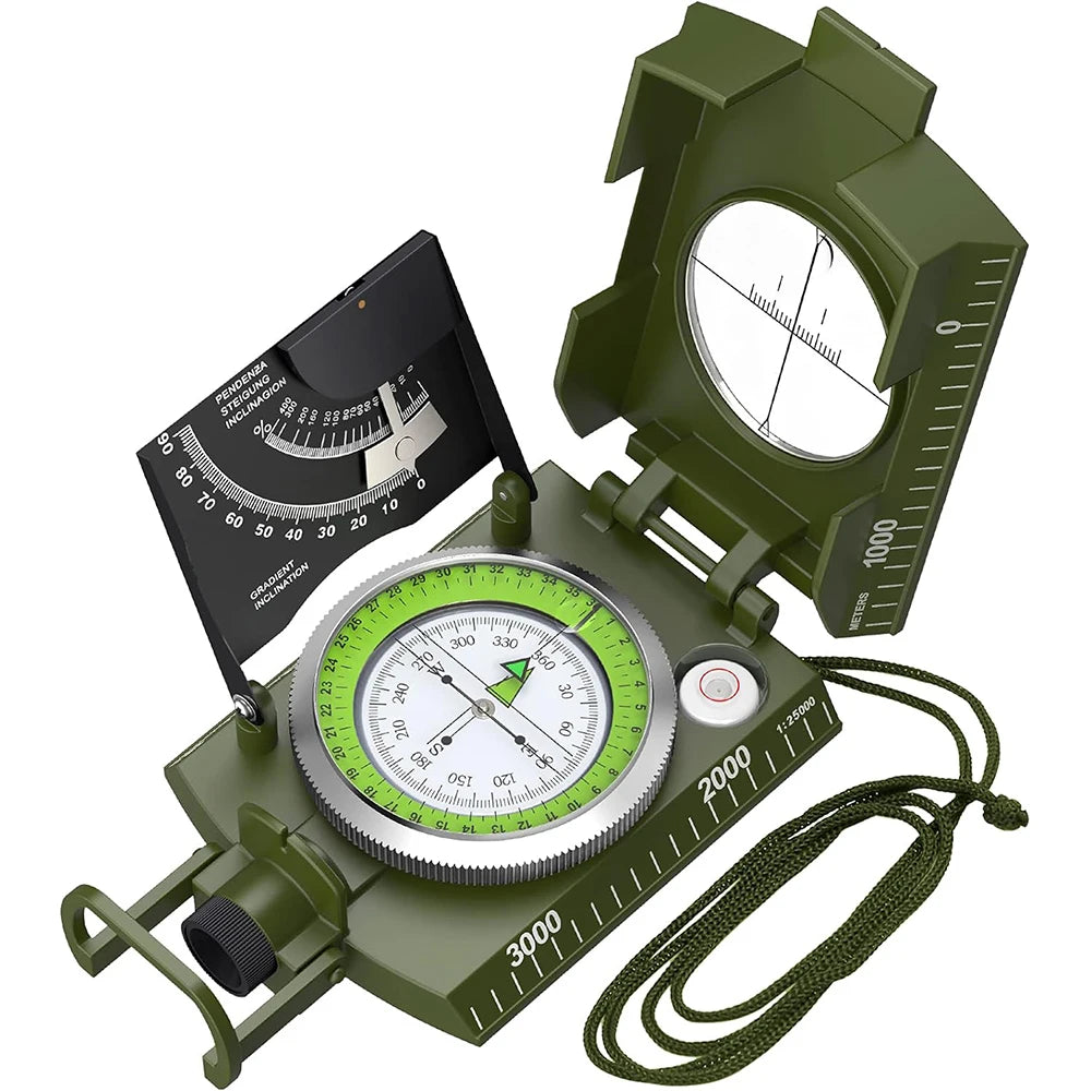 Multifunctional High-Precision Waterproof Military Compass for Camping & Hiking — Metal Survival Compass with Fluorescent Dial, 3.7 x 2.6 x 1.1 in (9.4 x 6.6 x 2.8 cm)