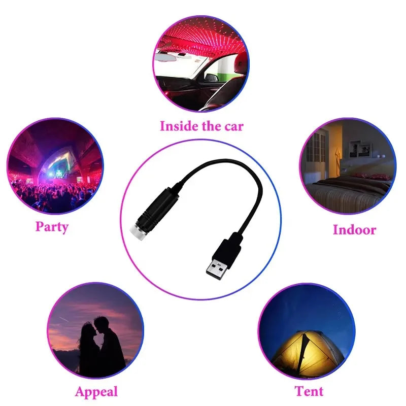 USB Powered LED Laser Starry Sky Projector Lamp for Car & Room Ceiling 5V