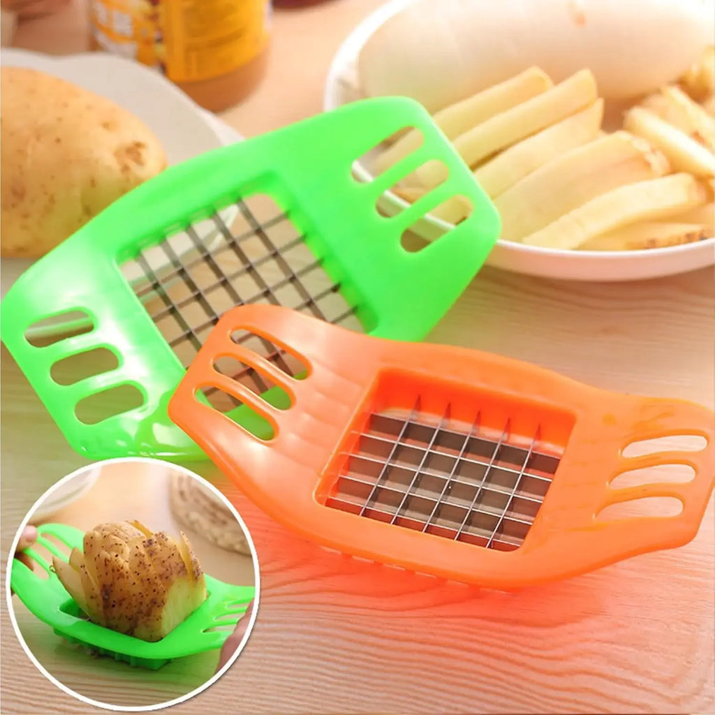 French Fry Cutter Potato Slicer – Vegetable Chopper for Homemade Chips, Metal Blades with ABS Handle (6.7 x 3.9 in / 17 x 10 cm)