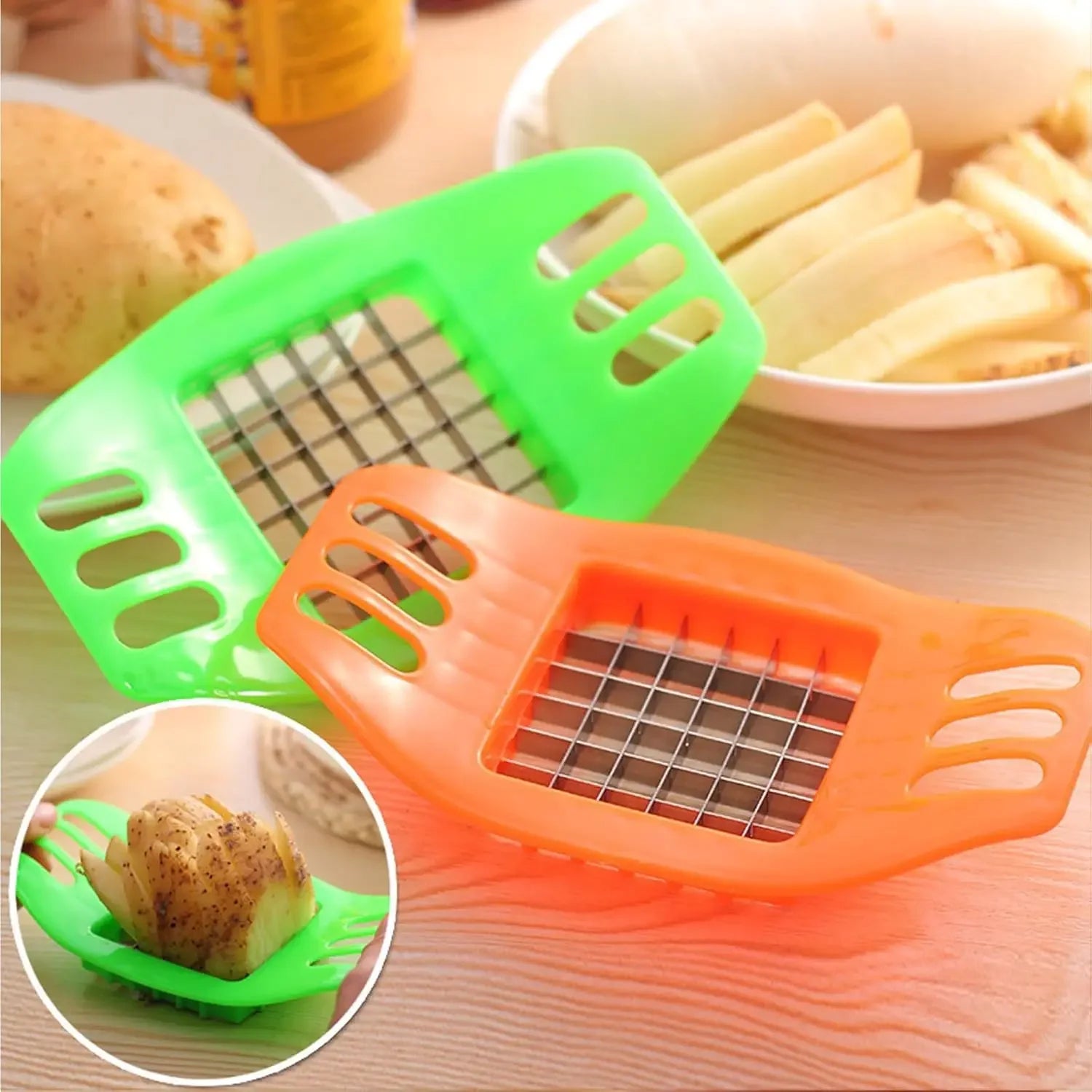 French Fry Cutter Potato Slicer – Vegetable Chopper for Homemade Chips, Metal Blades with ABS Handle (6.7 x 3.9 in / 17 x 10 cm)