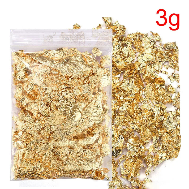 Gold Silver Bronze Irregular Aluminum Foil Flakes 3g/5g, Metallic Glitter for Epoxy Resin, Candle Making, Nail Art & DIY Crafts