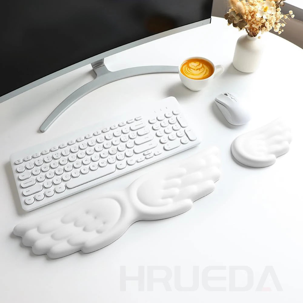 Angel Wing Memory Foam Wrist Rest & Mouse Pad for Mechanical Keyboard and Laptop — Ergonomic Wrist Support