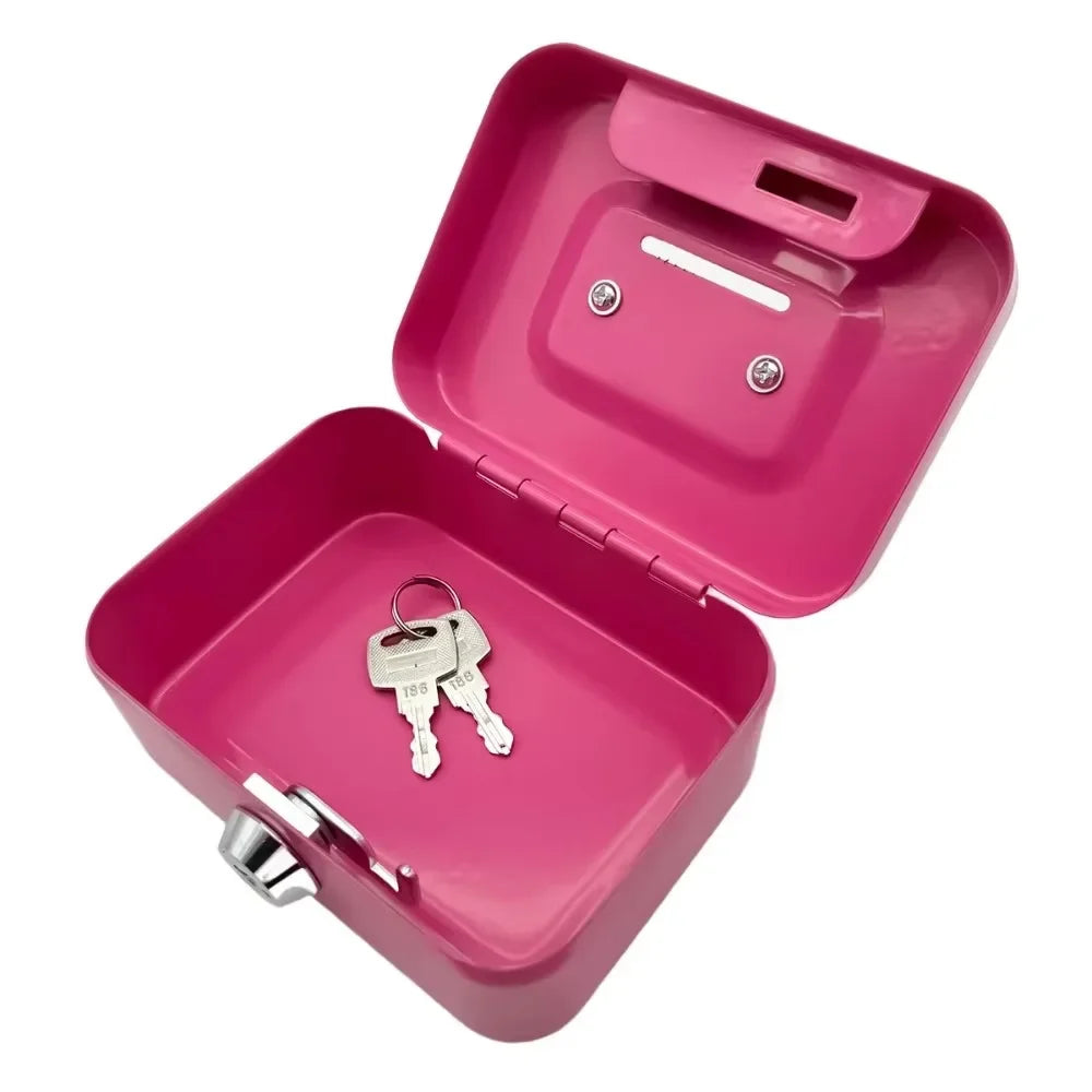 Metal Key Lock Cash Box with Handle – Small Lockable Money Organizer for Kids, 4.5 x 3.35 x 2.28 in (11.5 x 8.5 x 5.8 cm)