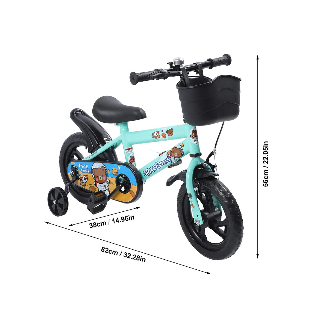 12-Inch Kids Bike with Training Wheels — High-Carbon Steel Frame, Stable Ride for Ages 2–6 (Green)