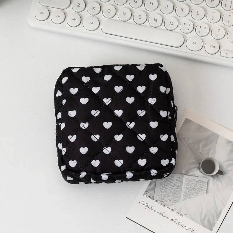 Large Capacity Period Pouch - Cute Cartoon Bow Sanitary Napkin & Tampon Organizer Bag