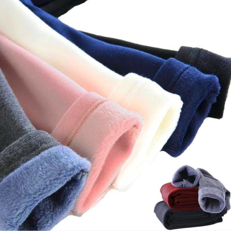 Girls Velvet Dot Leggings – Stretch Cotton Warm Winter Trousers with Elastic Waist