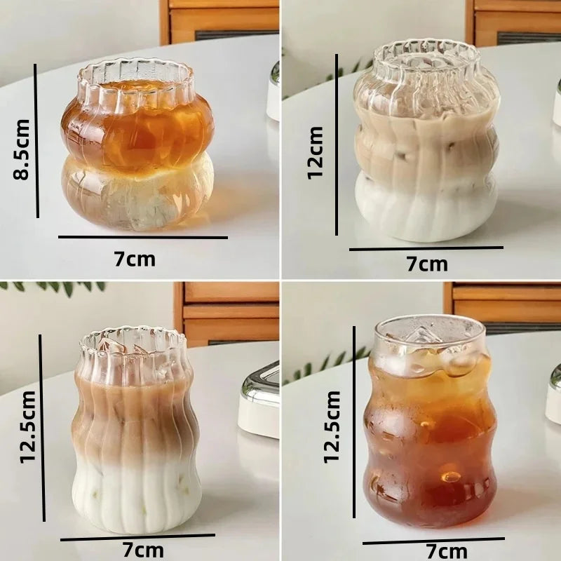 Heat-Resistant Stripe Glass Tumbler — Transparent Tea, Coffee & Juice Mug, 410/530/650 ml (13.9/17.9/22 fl oz)