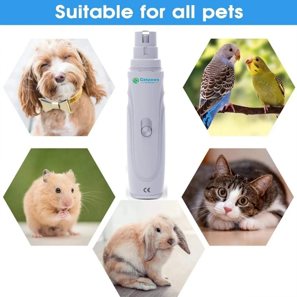 USB Rechargeable Electric Pet Nail Grinder - Quiet Dog & Cat Nail Trimmer, 2-Speed 3-Port Diamond Bit