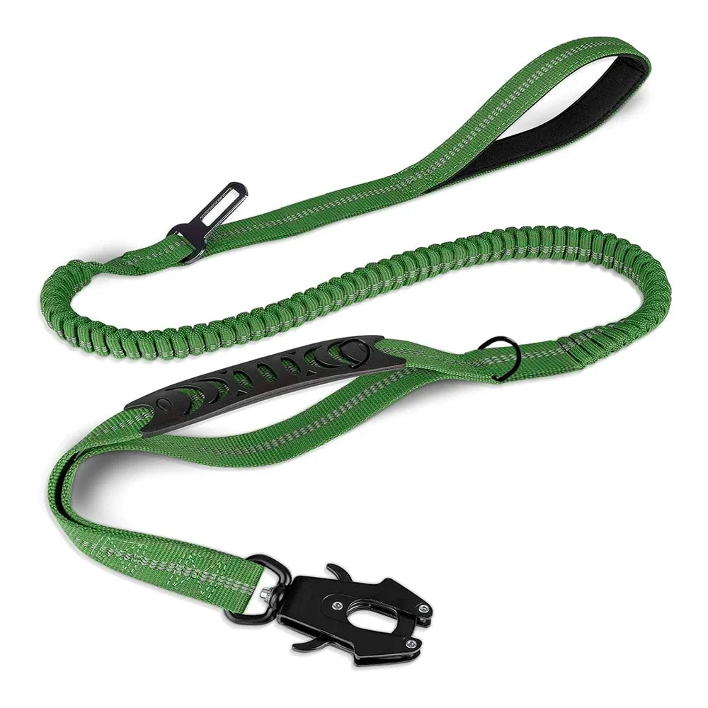 Heavy-Duty Reflective Bungee Dog Leash with Car Seatbelt - No-Pull Tactical Leash for Large Dogs, 47–70 in (120–178 cm)