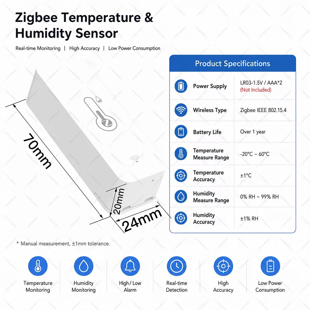 Zigbee 3.0 Temperature and Humidity Sensor Smart Thermometer Hygrometer for Home Assistant, Zigbee2MQTT, Alexa, Tuya