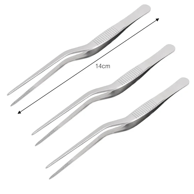 Stainless Steel Kitchen Tweezers & BBQ Tongs, Portable Food Clips — 1 or 3-Pack (14/16/20 cm | 5.5/6.3/7.9 in)