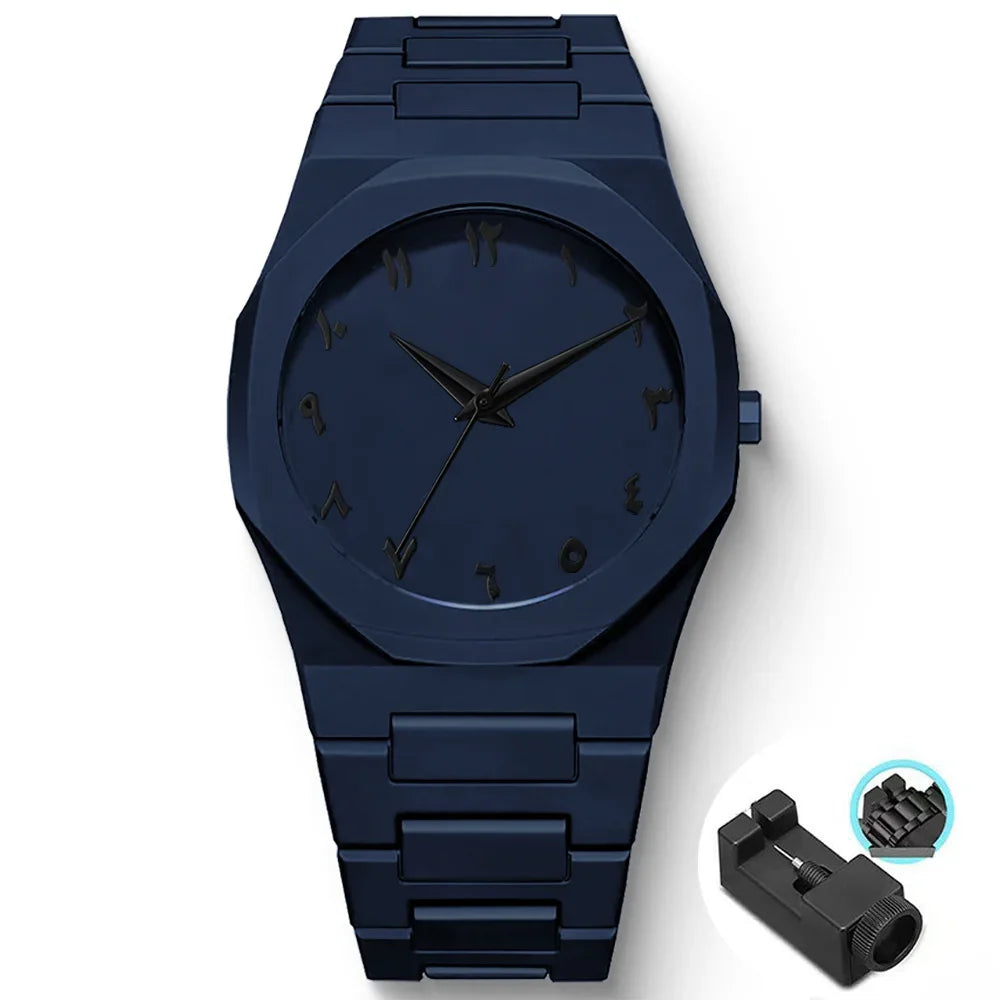Men's Minimalist Black 38mm Quartz Watch, Large Dial with Polycarbonate Strap & Butterfly Clasp, 3ATM Water-Resistant