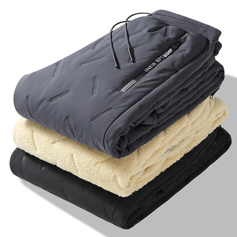 Men's Thermal Fleece Sweatpants Plush Lambswool-Like Lined Windproof Waterproof Casual Pants
