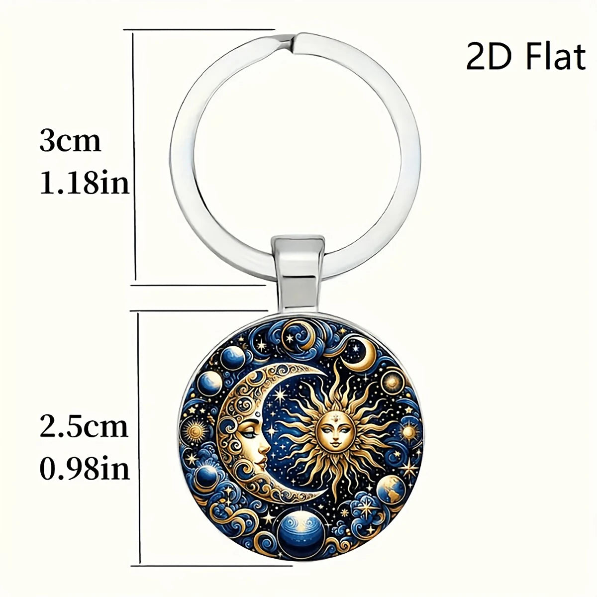 Astro Sun & Vintage Moon Keychains – Celestial Bag & Car Charms, Glass Moon Pendant, Holiday Gift