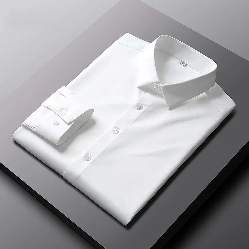 Men's Business Casual Long Sleeve Wrinkle-Resistant Polyester Dress Shirt – Smart Casual, All-Season