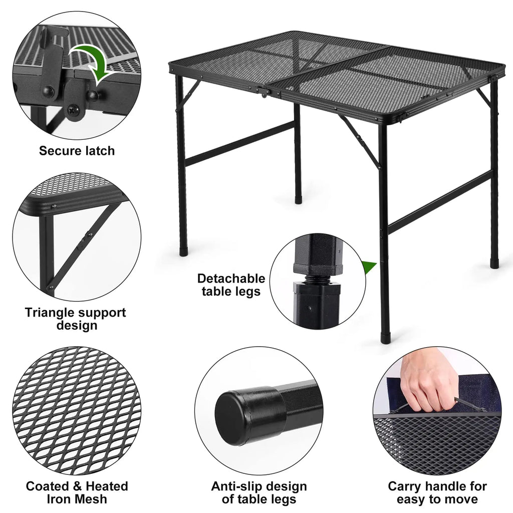 Portable Folding Aluminum Mesh Grill Table for Outdoor Camping, BBQ, RV & Picnic — 23.6 in (60 cm) & 35.4 in (90 cm)