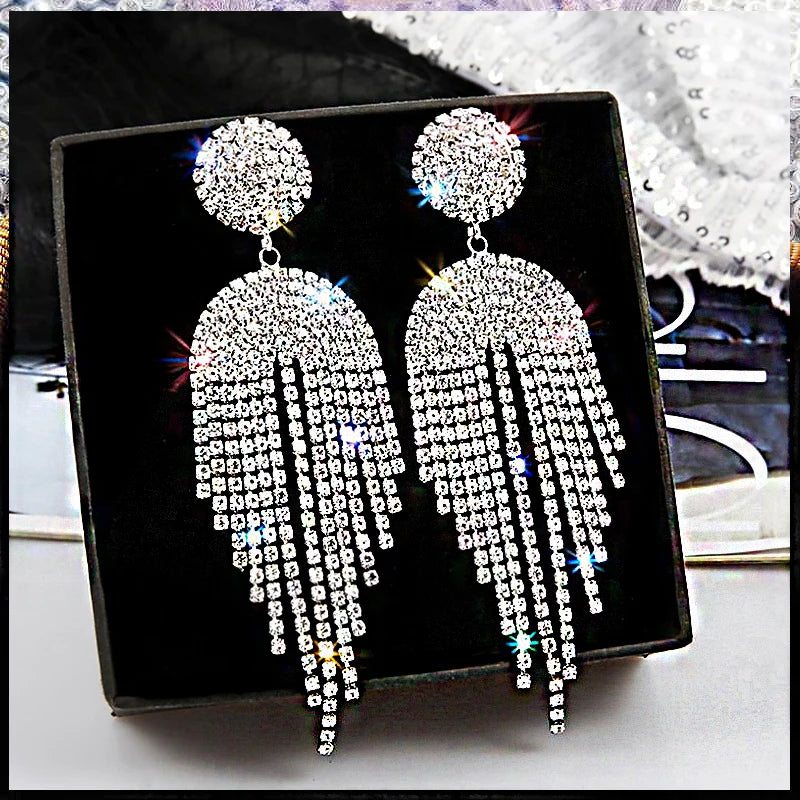 Cubic Zirconia Geometric Drop Tassel Earrings for Women Vintage Party Dangle Earrings