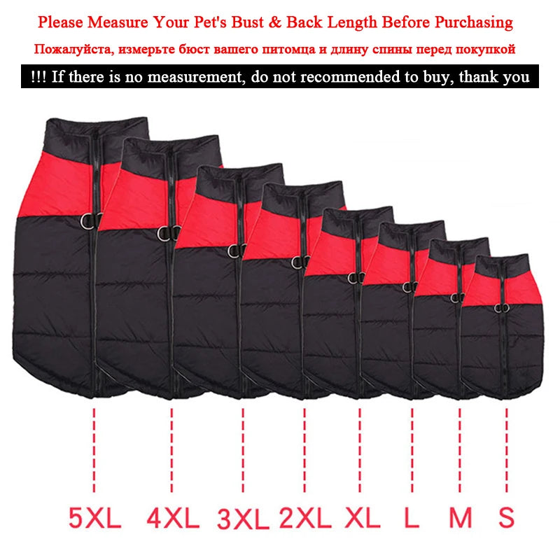Waterproof Padded Dog Vest Jacket Zipper Puffer Coat for Small, Medium & Large Dogs Pug Chihuahua French Bulldog