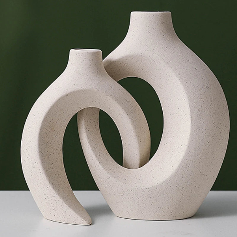 European White Ceramic Vase Set - Minimalist Decorative Vases for Living Room, Entryway, TV Console