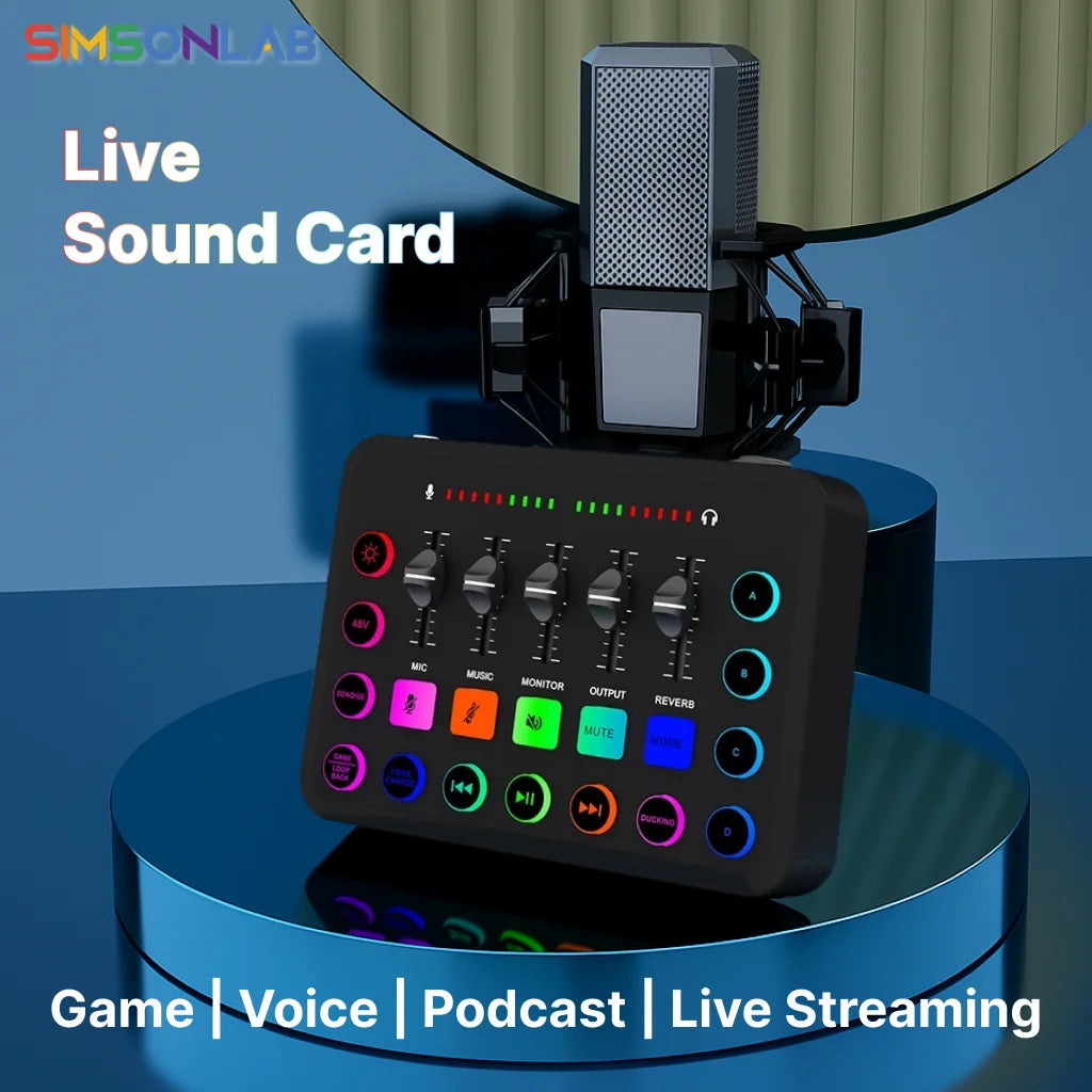 5-Channel Live Sound Card Mixer for Streaming, Podcasting & Gaming - Professional Audio Mixer