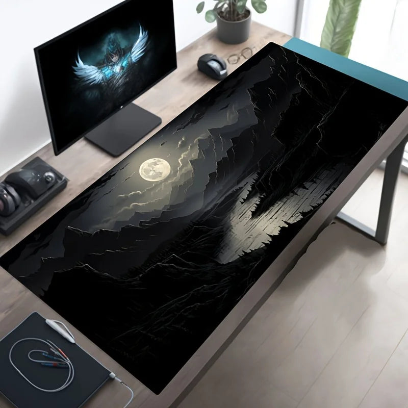 Night Moonlight Large Gaming Mouse Pad Non-Slip Stitched Rubber Desk Mat for Laptop PC Esports