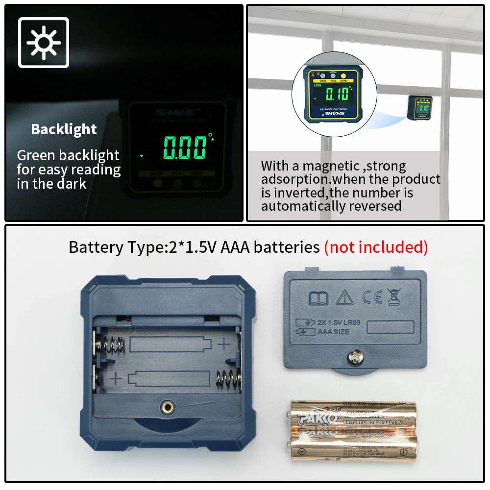 Digital Magnetic Angle Gauge Inclinometer Protractor with Backlight Angle Finder Level Cube