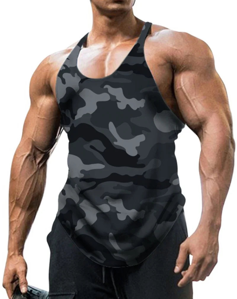 Men's Camo Sleeveless Tank Top - Vintage Sports Workout Training Vest