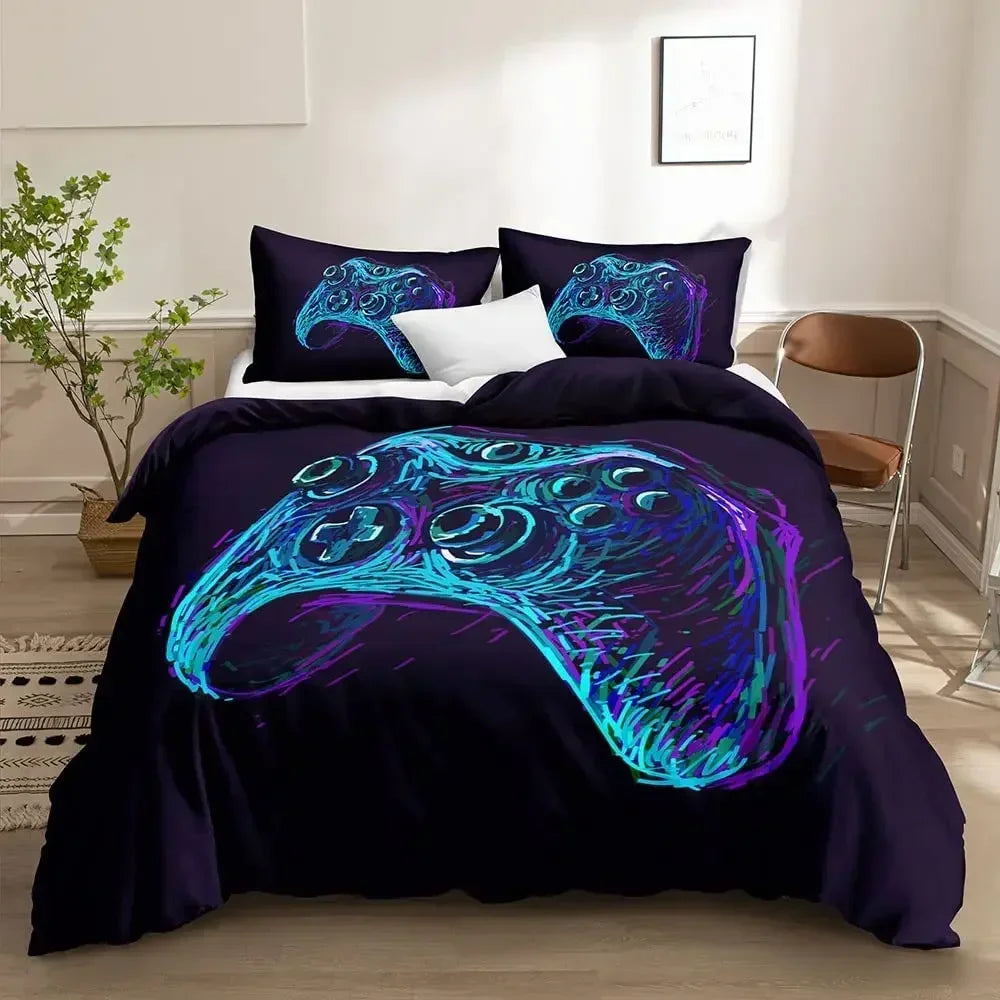 Gamer Bedding Set 3-Piece Duvet Cover & 2 Pillowcases – Video Game Controller Design for Kids & Teens