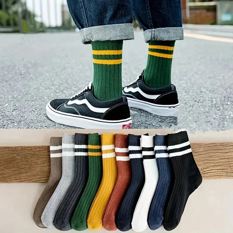 Men's Breathable Sports Crew Socks, 3/5/10 Pairs, Polyester-Cotton Anti-Odor Sweat-Absorbent