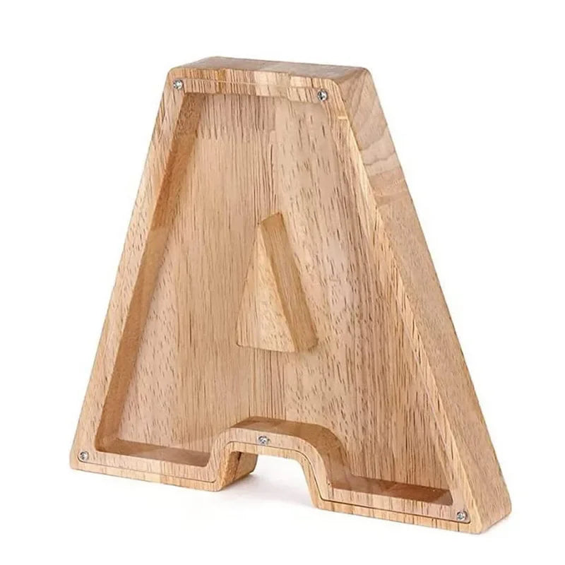 26-Letter Wooden Piggy Bank A-Z Alphabet Coin Money Box Kids Savings Jar Desktop Decor Gift