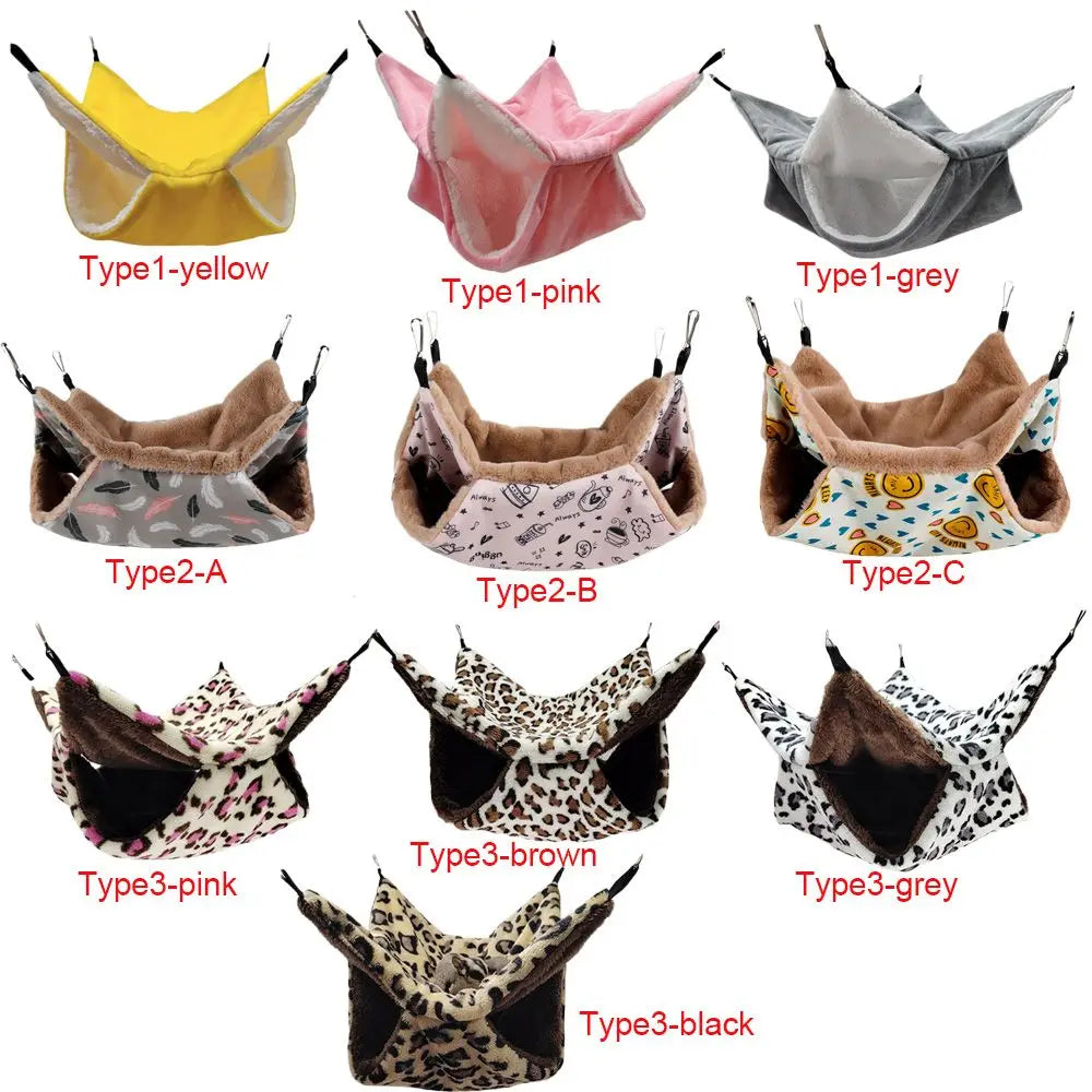 Plush Double-Layer Small Pet Hammock — Hanging Cage Bed for Hamsters, Rats, Squirrels & Sugar Gliders (Small 7.87×7.87 in / 20×20 cm; Large 13.78×13.78 in / 34×34 cm)