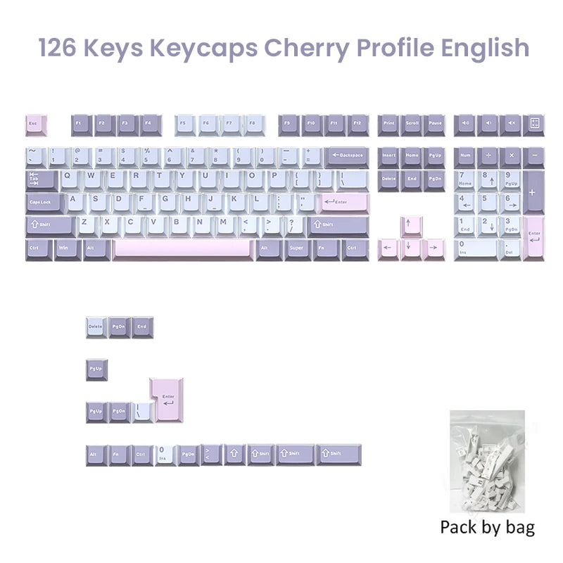 126-Key Double-Shot PBT Cherry Profile Keycap Set - MX Switch Compatible, Fits 61-108 Key Layouts