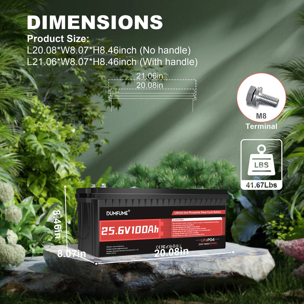 24V 100Ah LiFePO4 Battery 100A BMS 2560W for Solar Systems, RV, Trolling Motor and Home Backup