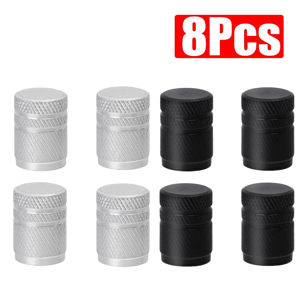 Aluminum Tire Valve Stem Caps Universal Dual-Tone Black/Silver - 4-Pack