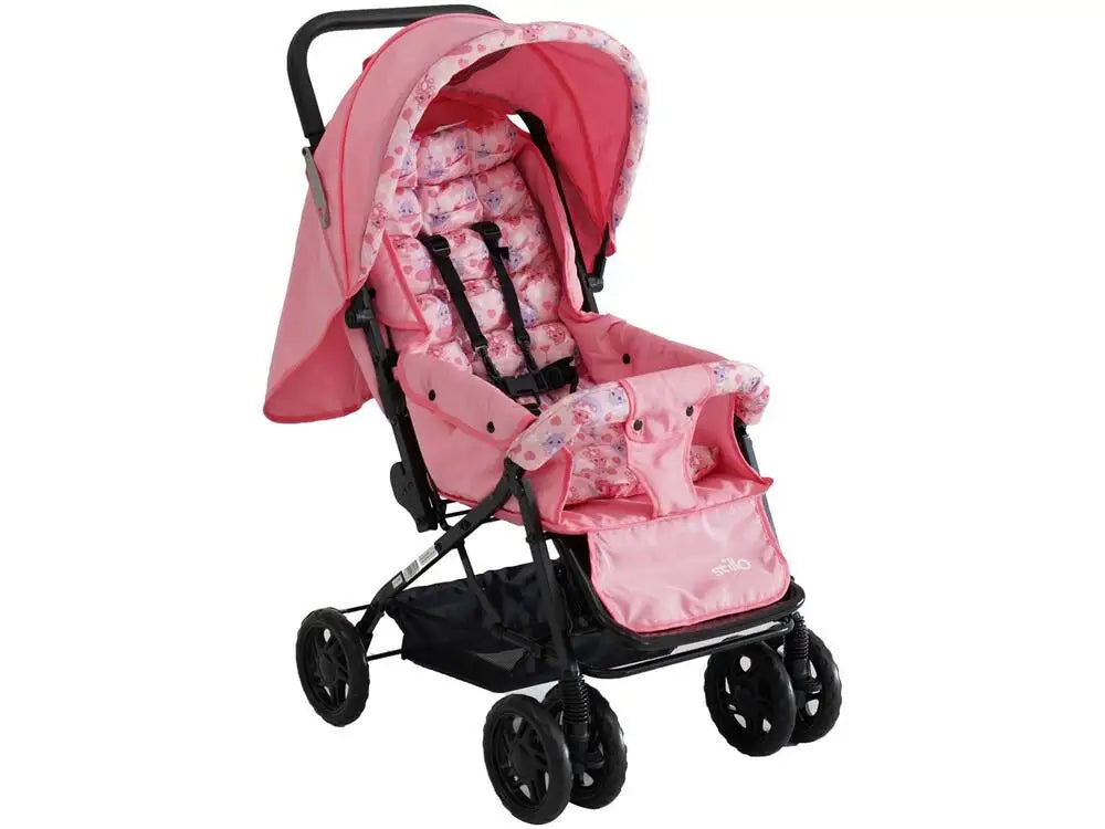 Baby Stroller Newborn to 15 kg (up to 33 lb) – Reclining Seat, Large Storage Basket & Canopy, Kitten Pink