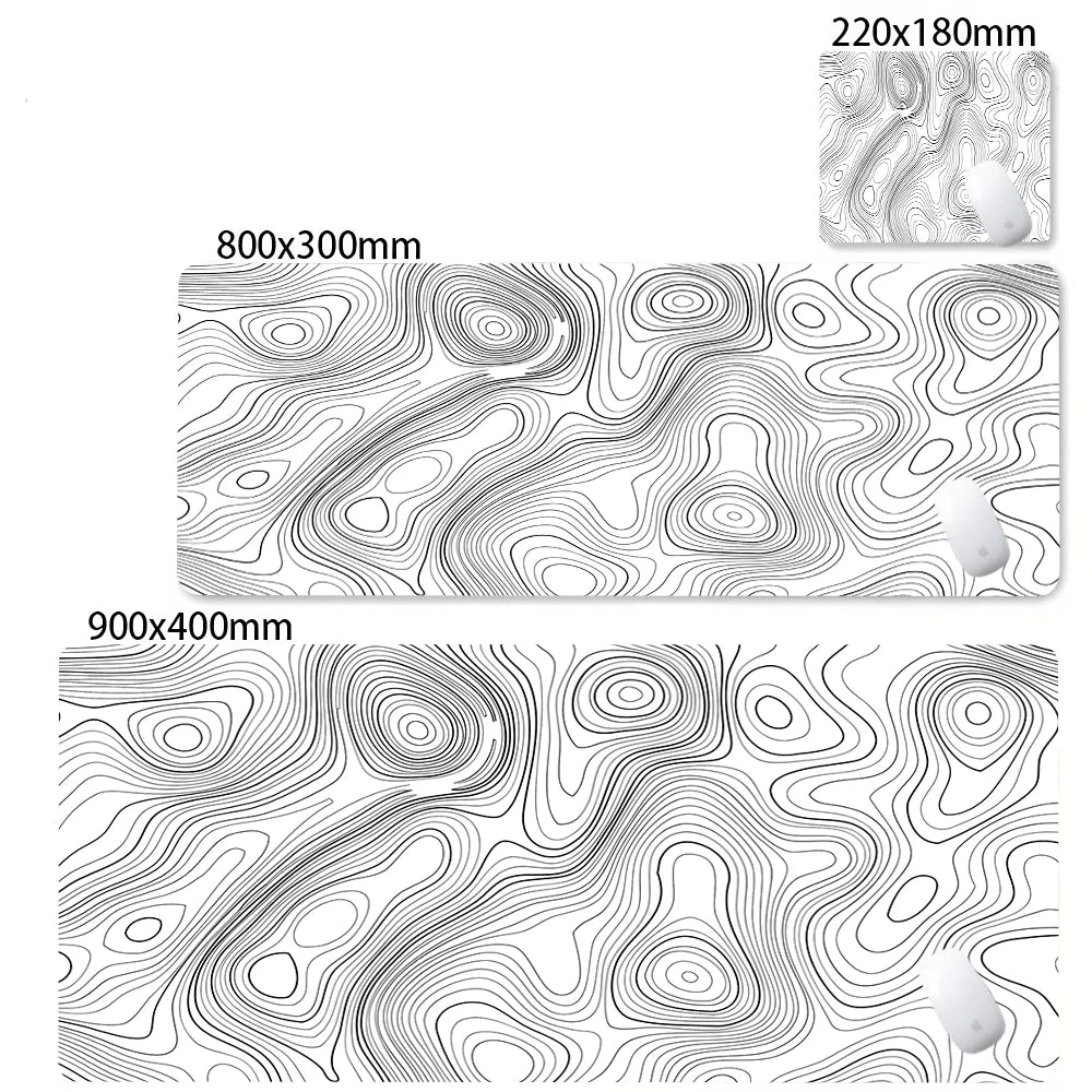 XXL Black & White Abstract Desk Mat - Liquid Strata Gaming Mouse Pad, Large Non-Slip Locking-Edge Deskmat